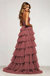 Desert Rose A Linie Langes Ballkleid aus Tüll mit Rüschen